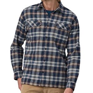 PATAGONIA Organic cotton fjord flannel button up shirt Blue Tan Plaid sz medium